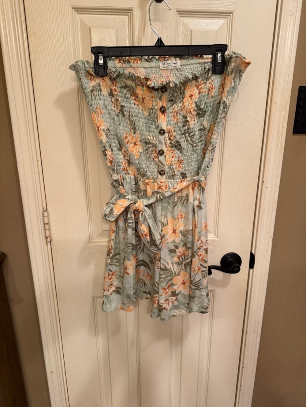 White Crow Sage Green and Peach Floral Strapless Romper